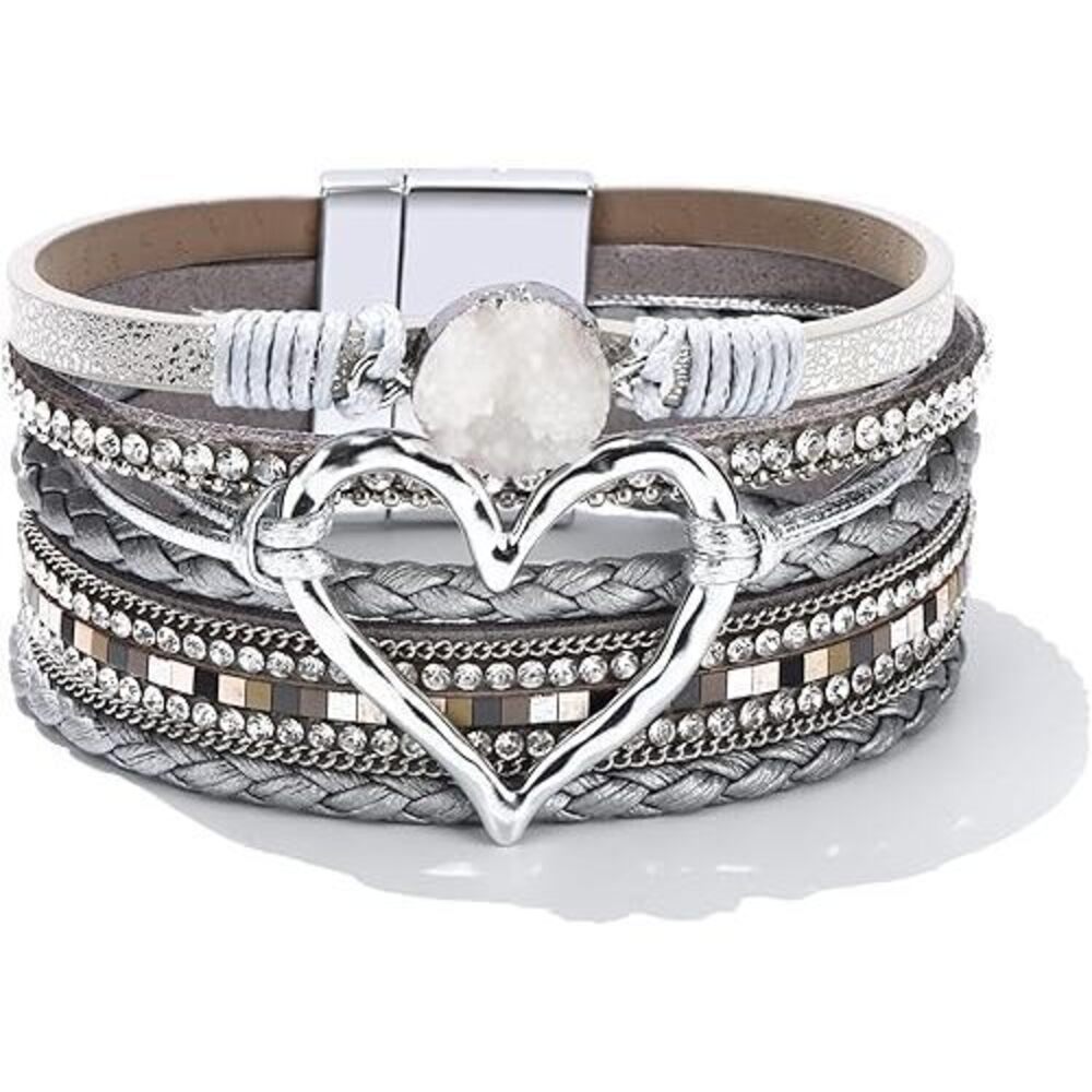 Leather Bracelets For Women Warp Bracelet Stackable Boho Layered Bracelet Chunky